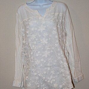 Gracila Embroidered Floral Sheer  Long Sleeve Tunic with Lining Size 2X